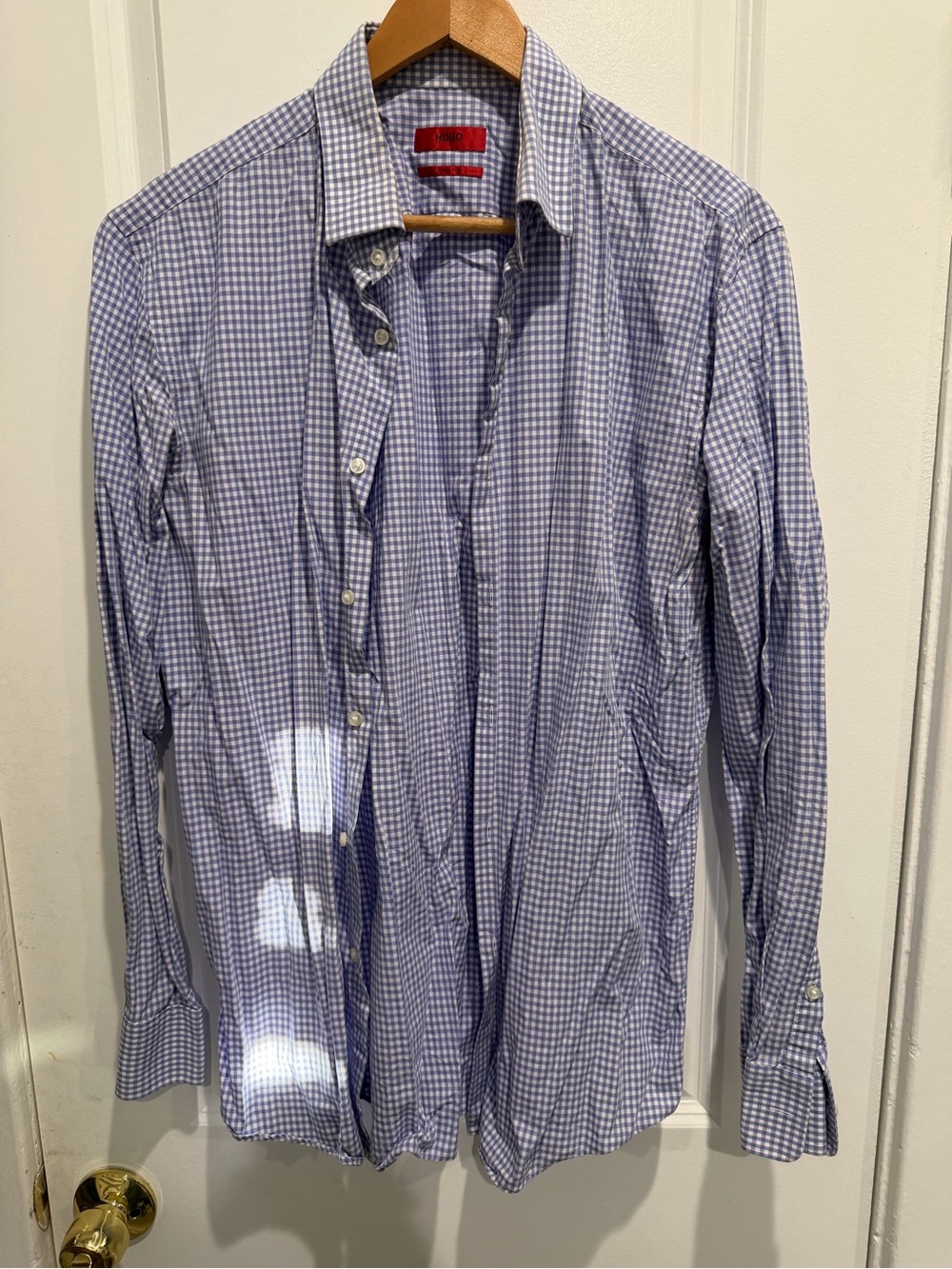 HUGO Blue and White Gingham Dress Shirt